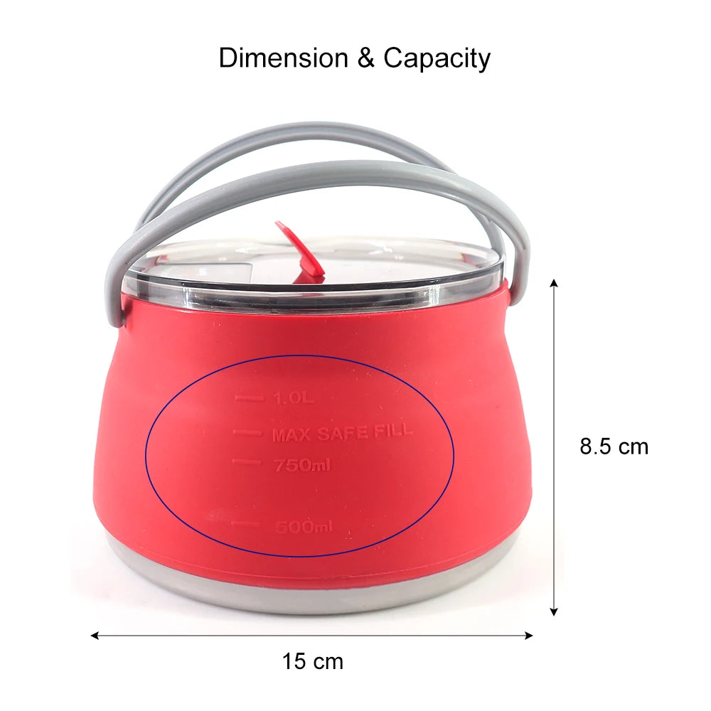 1L Outdoor Travel Camping Portable Heating Food Pot Lightweight Silicone Folding Kettle with Handle Camping Essentials