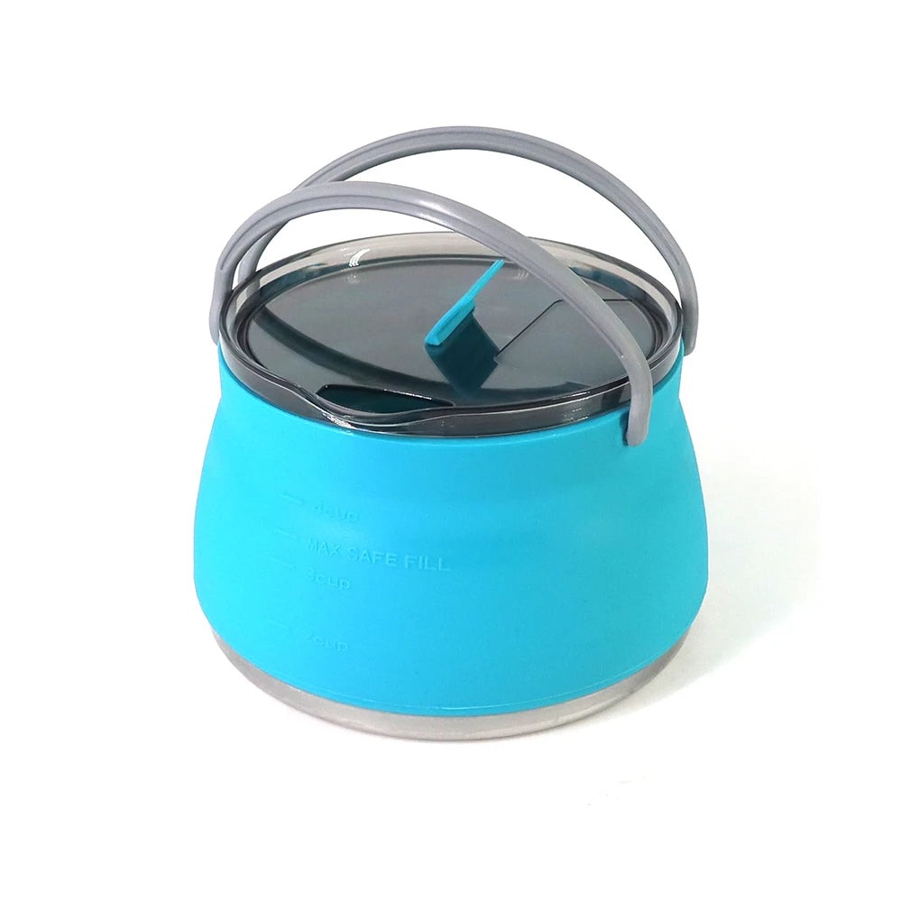 1L Outdoor Travel Camping Portable Heating Food Pot Lightweight Silicone Folding Kettle with Handle Camping Essentials