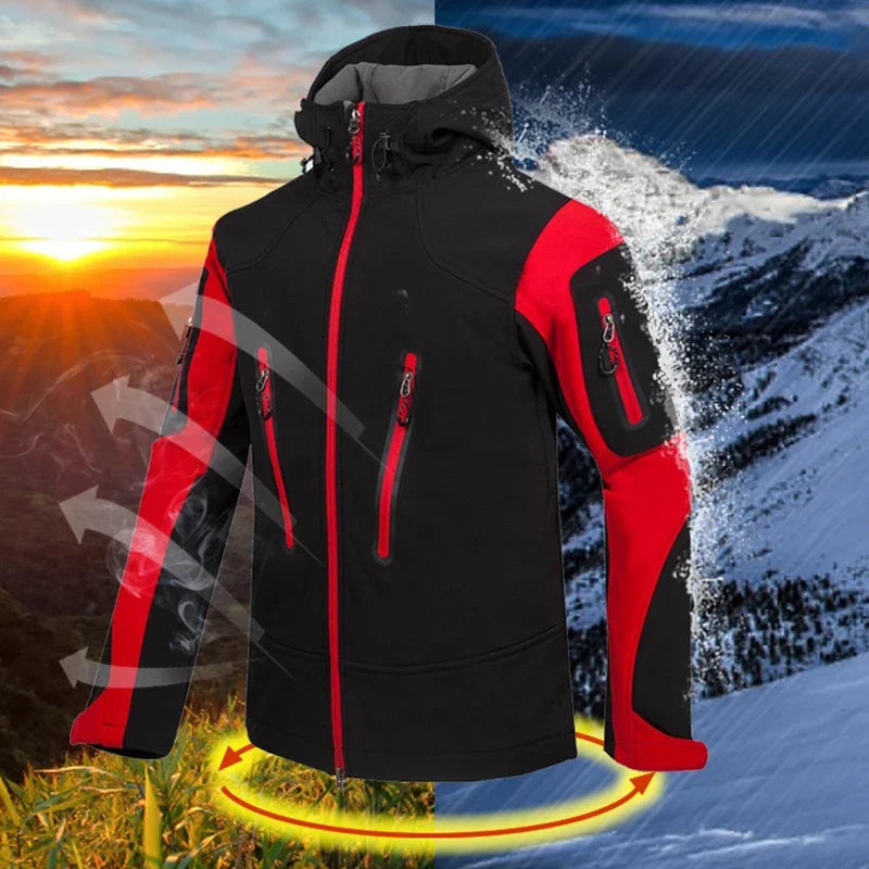 Hiking Suit Men Waterproof Warm Softshell Jacket And Pants Outdoor Trekking Camping Hooded Fleece Jacket Windproof Ski Trousers